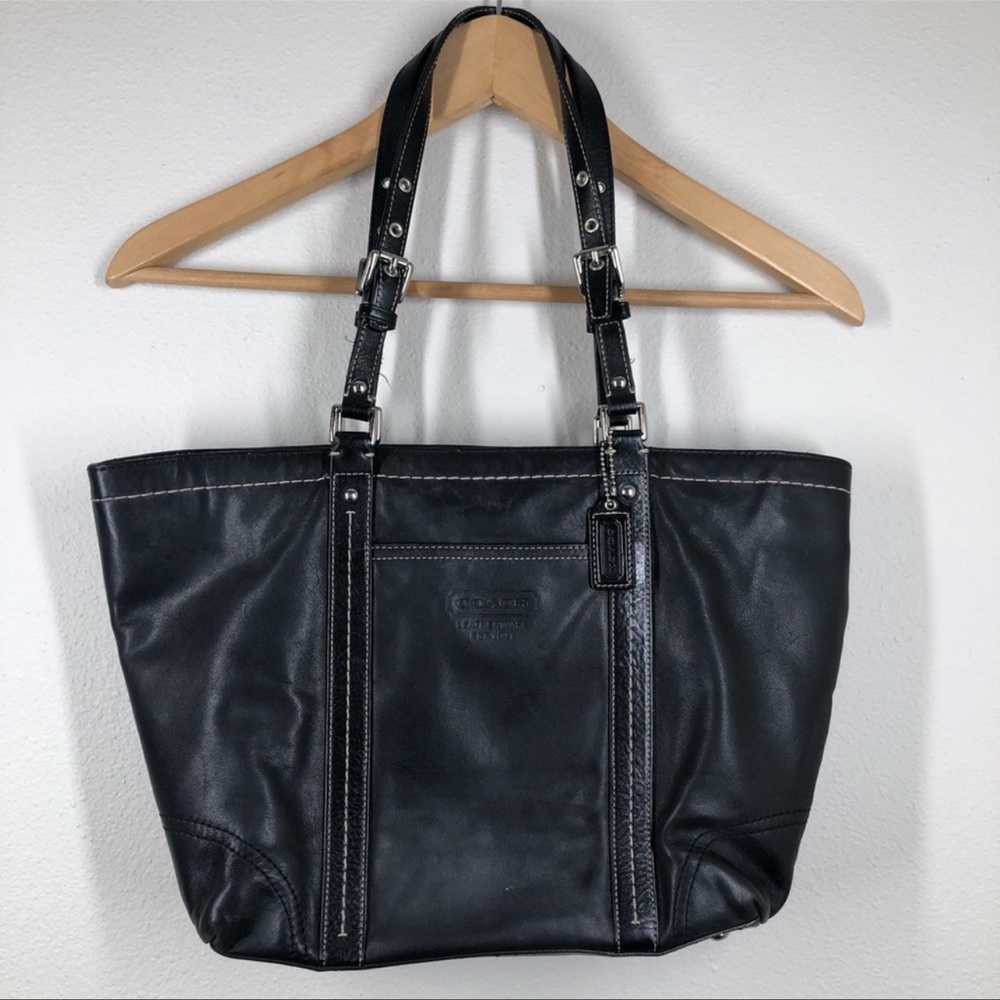 Coach Leather East West Gallery Tote Black  F13098 - Picture 2 of 13